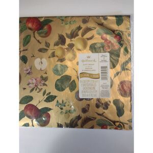 Vtg Hallmark Metallic Gold Botanical Fruit Butterfly Gift Wrap Wrapping Paper